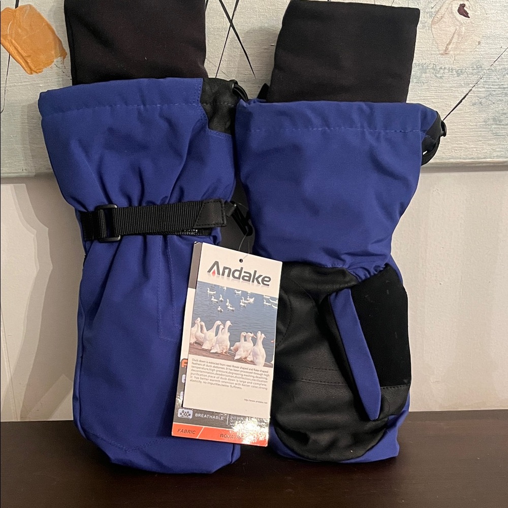 Andake Blue and Black Winter Mittens Size L/XL